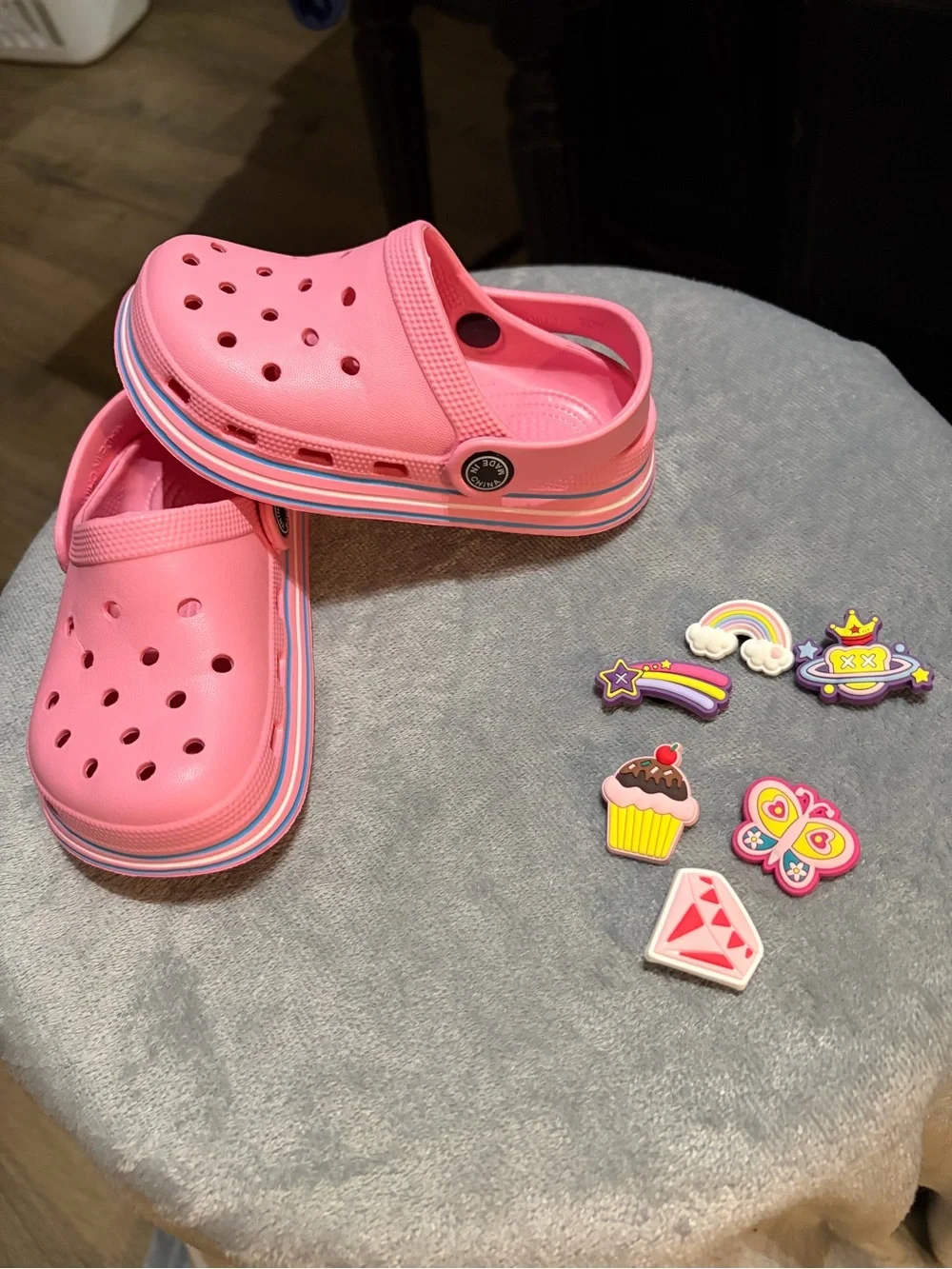Kids Pink Slip-On Clog Shoes with Decorative Charms